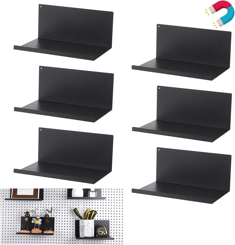 Kokone Magnetic Pegboard Shelves 6 Pack Small Pegboard Shelf for Garage Sturdy Steel Pegboard Accessories for Storing or Displaying Versatile Peg Board Shelf for Workbench,Craft Room,Home,Black - Image 1
